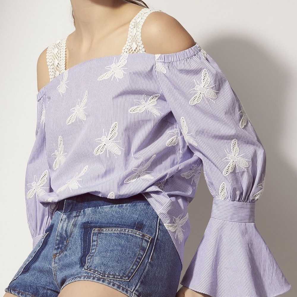 Sandro Pin Stripe Bee Top